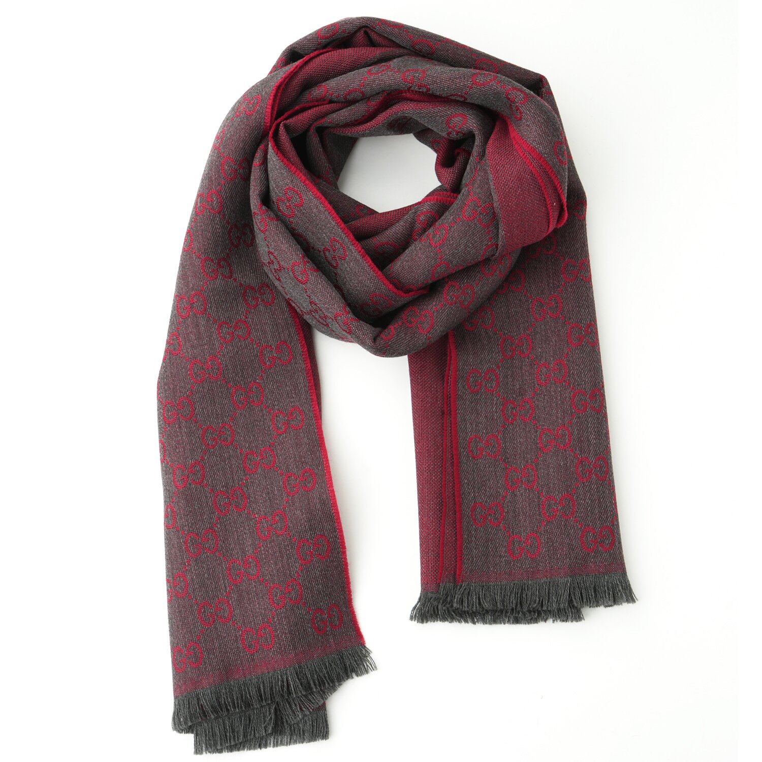 Gucci HALF GG LOGO WOOL SCARF 344994 Wine