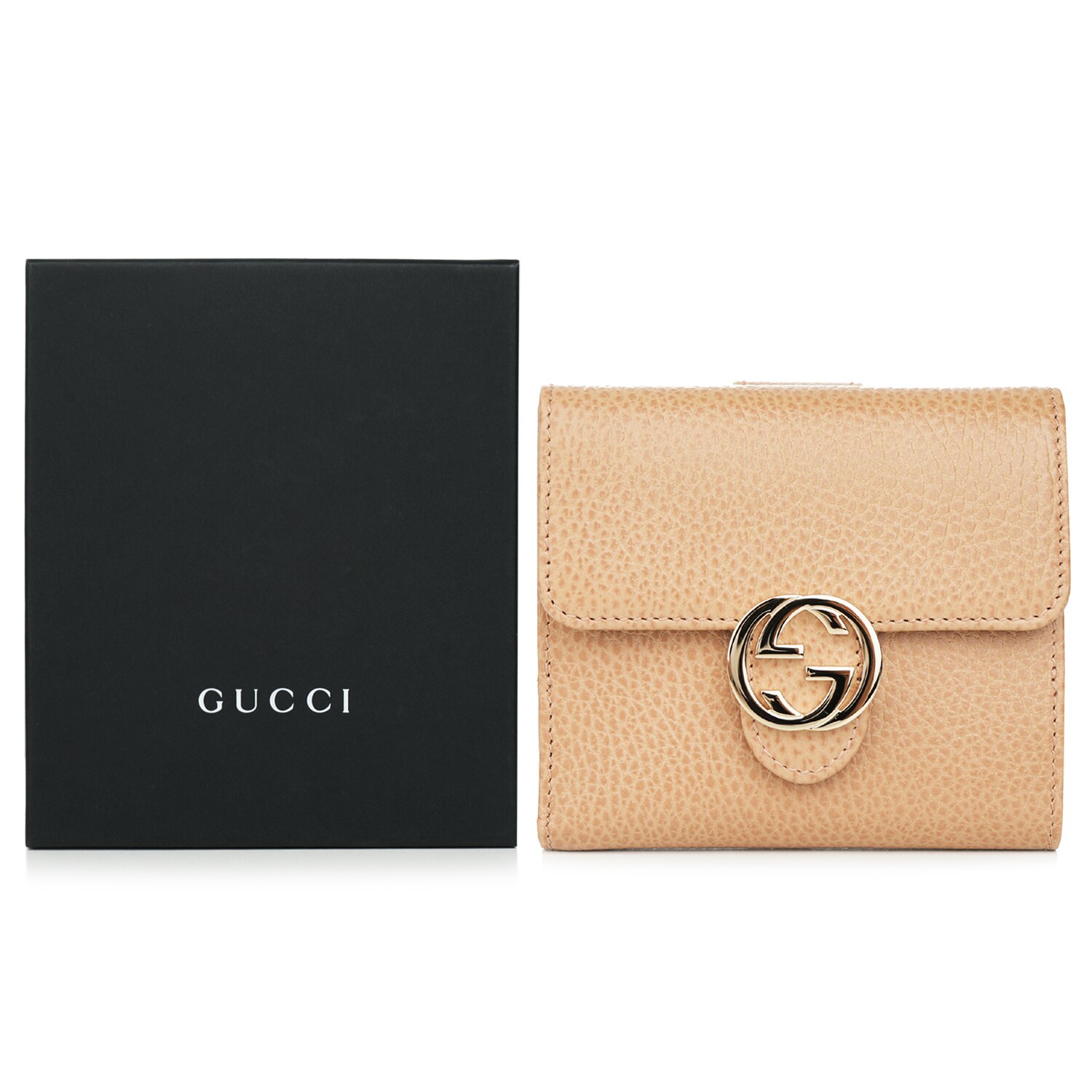Gucci Interlock GG Bifold Leather Wallet 615525 Light Camel