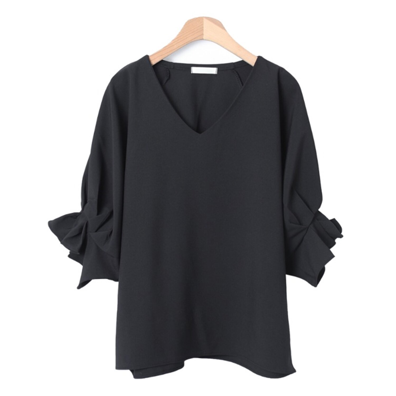 Trendywhere V-Neck Loose Fit Ruffle Blouse Free (XS-L)