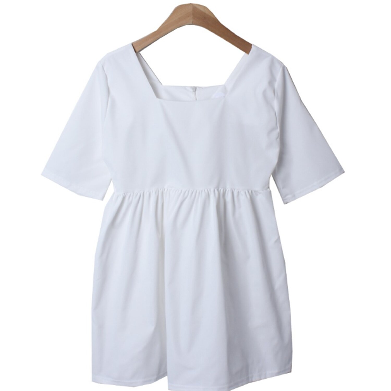 Trendywhere Square Neck Loose Fit Short Sleeve Mini Dress Free (XS-M)