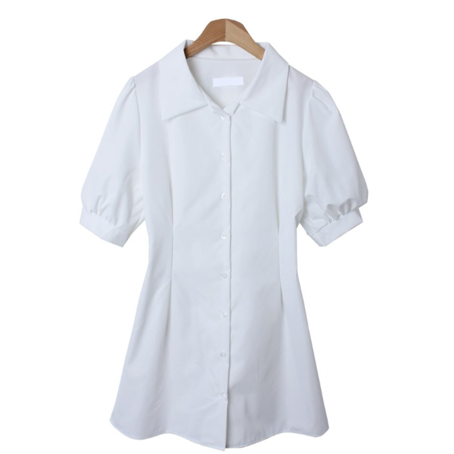 Trendywhere Puff Sleeve Button Front Collar Shirt Dress Free (XS-M)